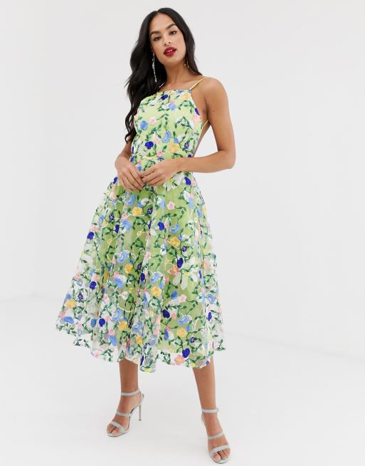 Asos Edition Floral Embroidered Halter Prom Midi Dress Asos 9695