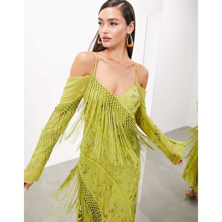 Asos yellow hot sale fringe dress