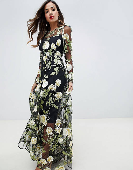 ASOS EDITION floral embroidered maxi dress with cutabout skirt