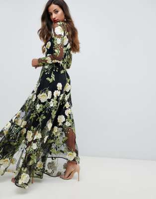 asos edition floral embroidered maxi dress with cutabout skirt