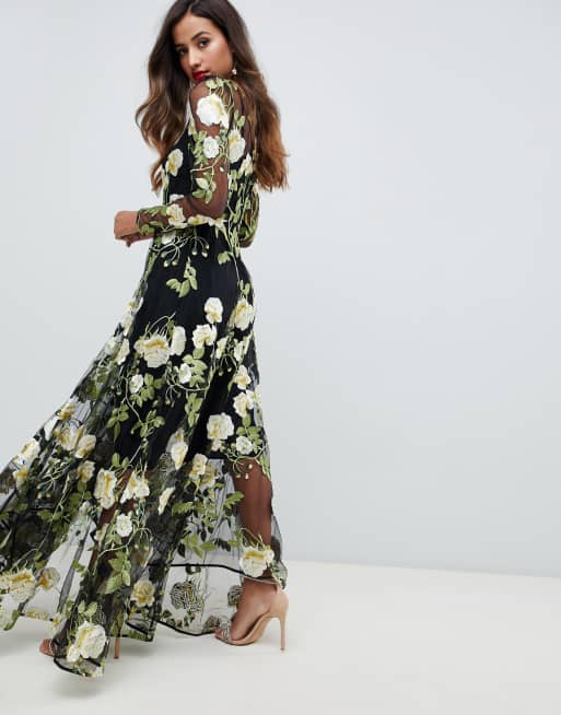 Asos floral embroidered hot sale maxi dress