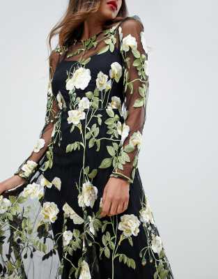 asos edition floral embroidered maxi dress with cutabout skirt