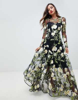 asos edition floral embroidered maxi dress with cutabout skirt