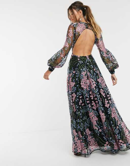 Asos edition floral embroidered maxi dress with hot sale cutabout skirt