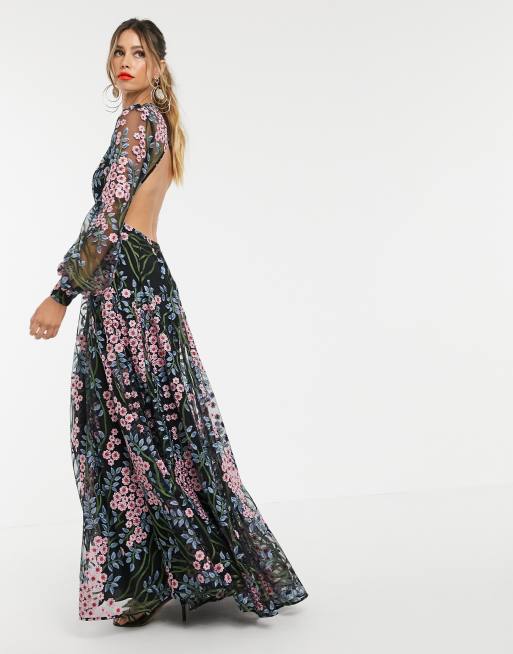 Asos edition floral embroidered maxi dress store with open back