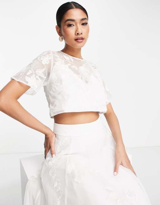 White mesh store embroidered top