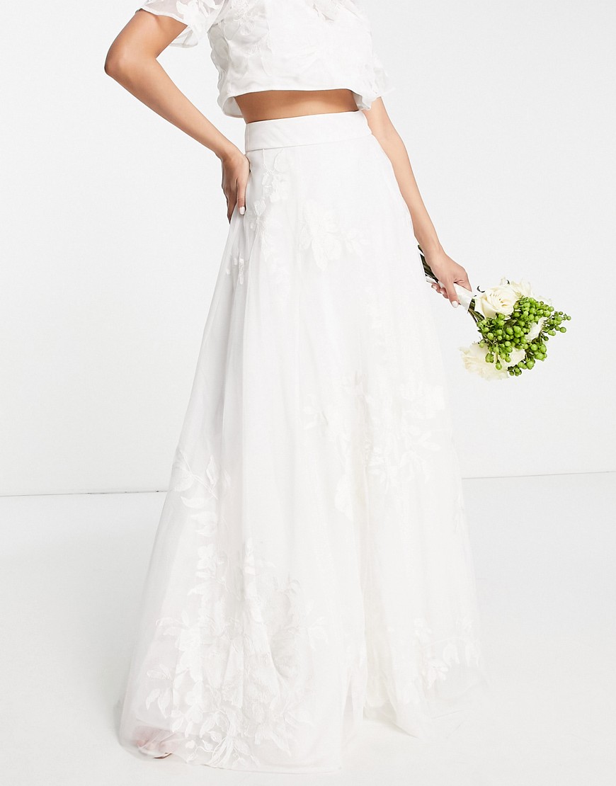 ASOS EDITION floral embroidered mesh full skirt-White