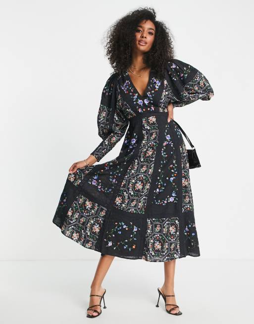 Black lace hotsell floral embroidered dress