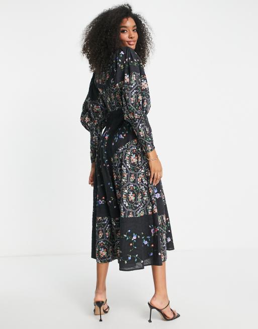 sachin and babi light blue dress ASOS EDITION floral embroidered midi dress with lace inserts in black