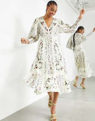 White embroidered flower dress sale