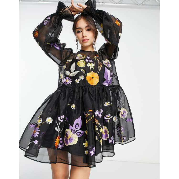 Asos black hot sale floral embroidered dress