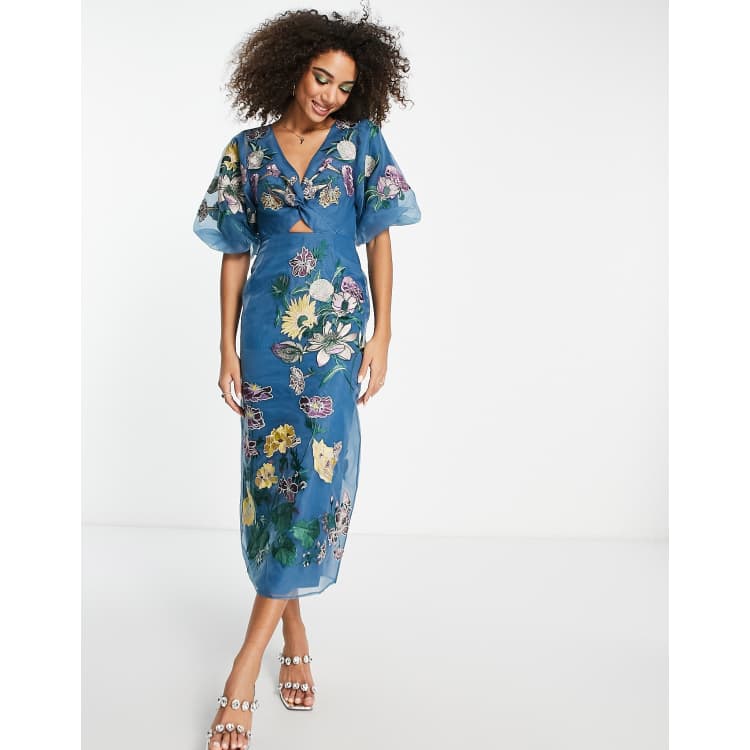 Asos blue floral store midi dress