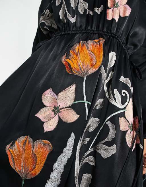 Satin Floral Black