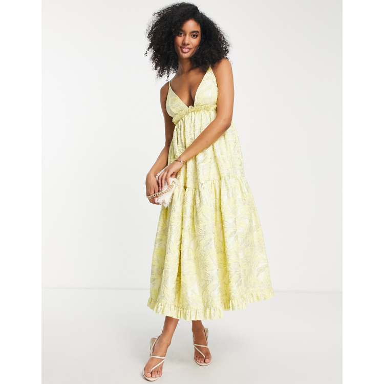 ASOS EDITION floral jacquard midi cami dress with ruffles in yellow