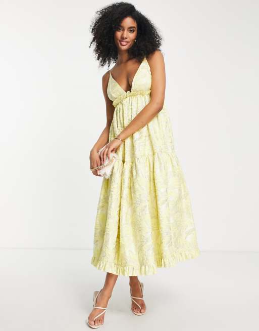 ASOS EDITION floral jacquard midi cami dress with ruffles in