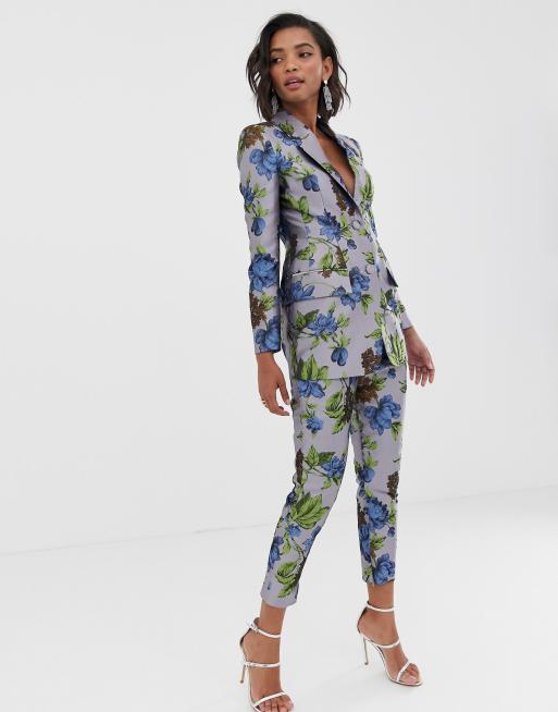 Plus Size Floral Jacquard Pajama Pants Set