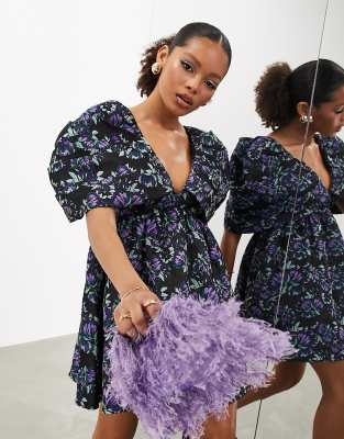 ワンピース Checked Jacquard Volume Sleeve Dress M 204934524-2