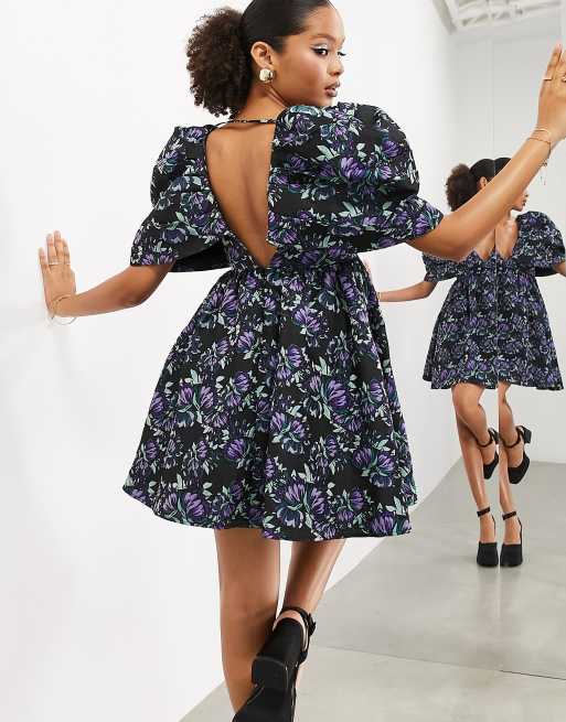 ASOS EDITION floral jacquard volume sleeve mini dress