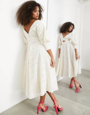 ASOS EDITION ASOS EDITION floral organza midi dress with blouson sleeve-White