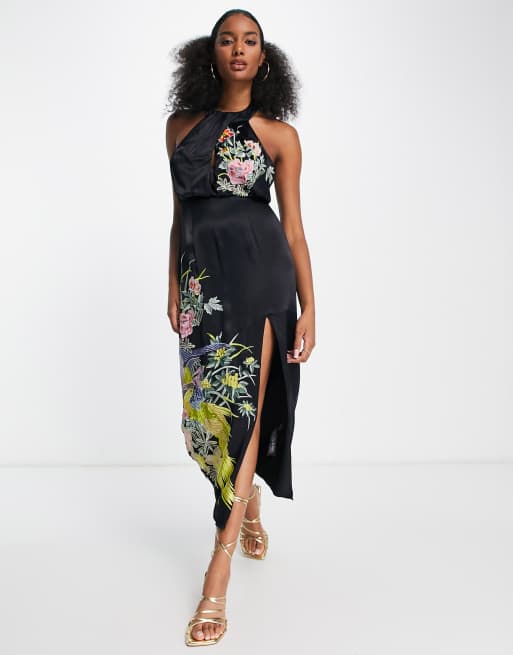 Black midi dress with flowers best sale