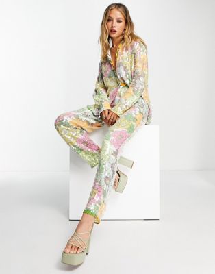 ASOS EDITION floral print tapered trouser in sequin - ASOS Price Checker
