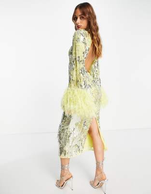 ruffled off the shoulder maxi dress Self-Portrait Brown Silk Long Dress