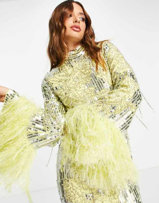 asos edition floral sequin and bead mini dress Asos Edition Floral Sequin Wrap Mini Dress In Black