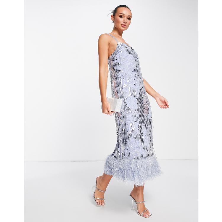 asos edition floral sequin placement midi dress in dove gray Asos Edition Floral Sequin Placement Midi Dress in Dove Gray