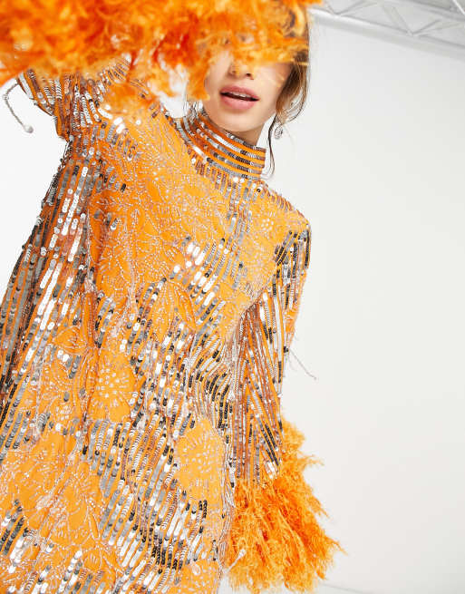 Asos orange sequin dress sale