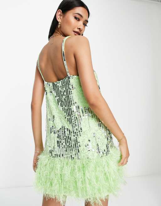 green emerald velvet dress Rent Asos Design Curve Embellishment Mini Dress With Blouson Sleeve In Green
