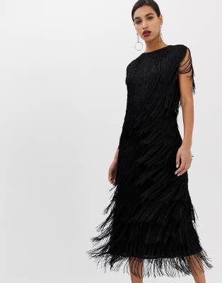 asos black fringe dress