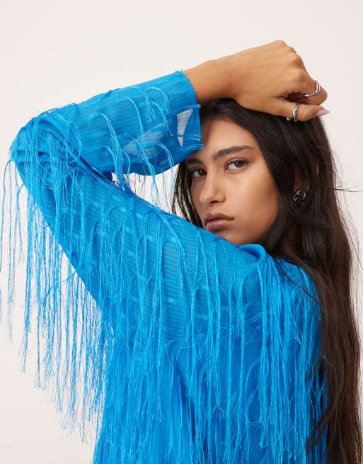 asos blue fringe dress Austyn Tassel Feather Mini Dress In Royal Blue – FancyAdd