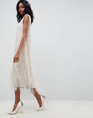 asos fringe wedding dress