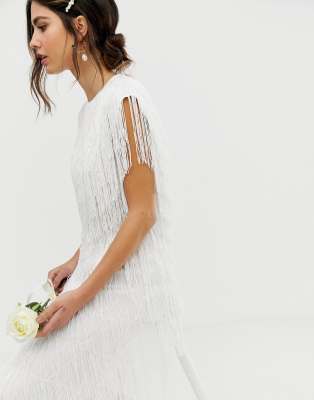 asos fringe wedding dress