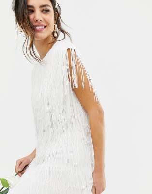 asos fringe wedding dress