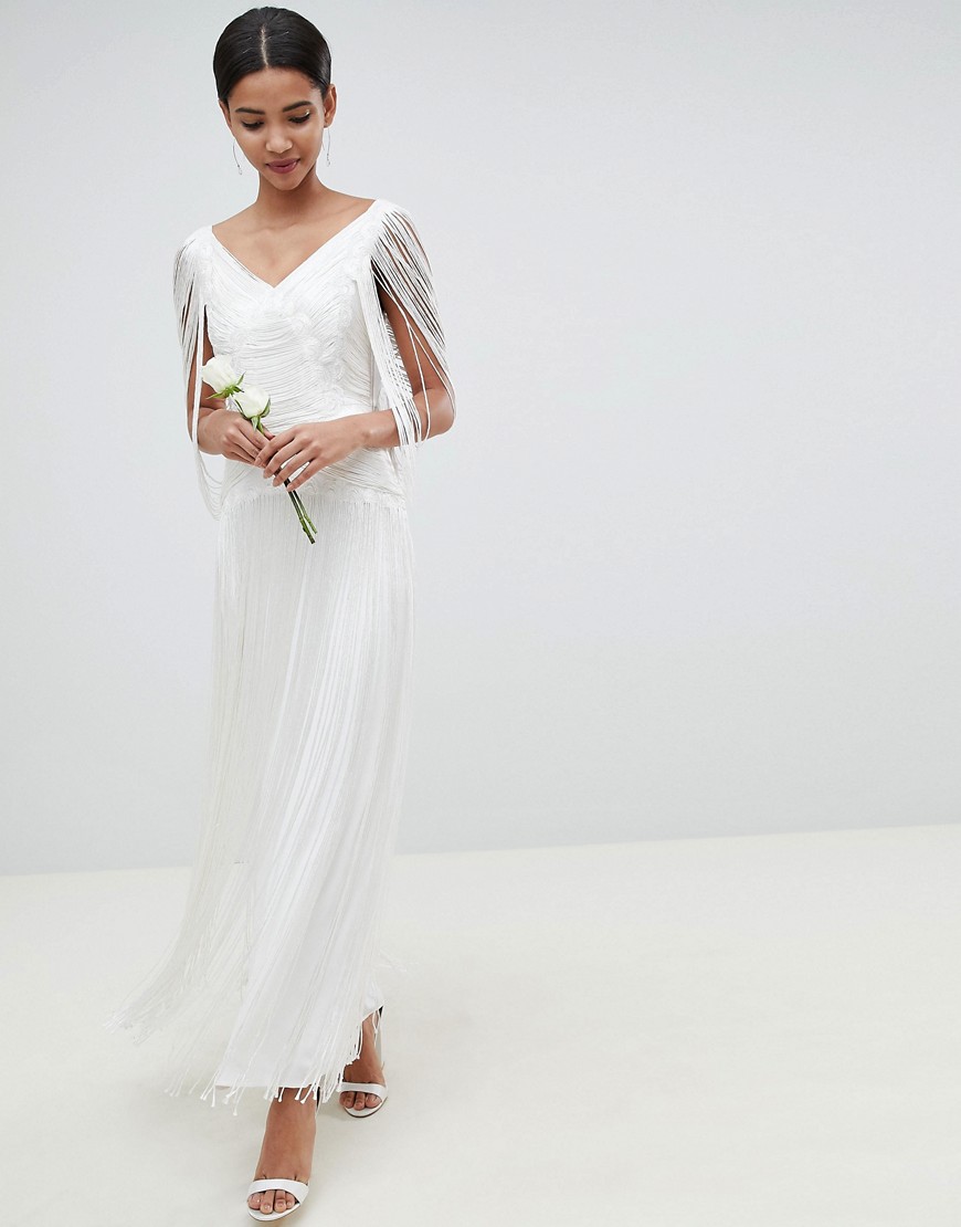 ASOS EDITION fringe maxi wedding dress-White
