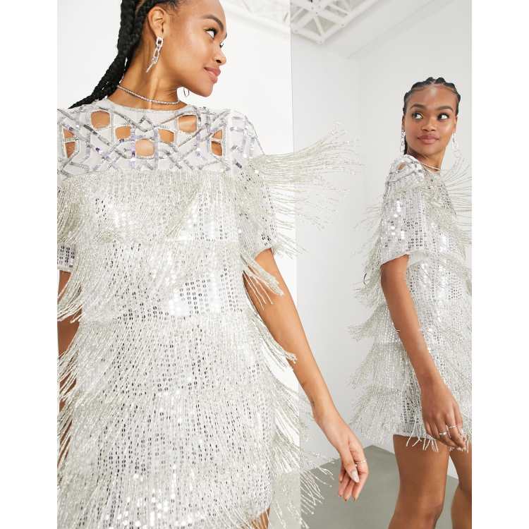 Asos silver fringe sales dress