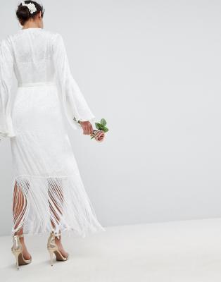 white fringe maxi dress