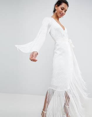 asos fringe wedding dress