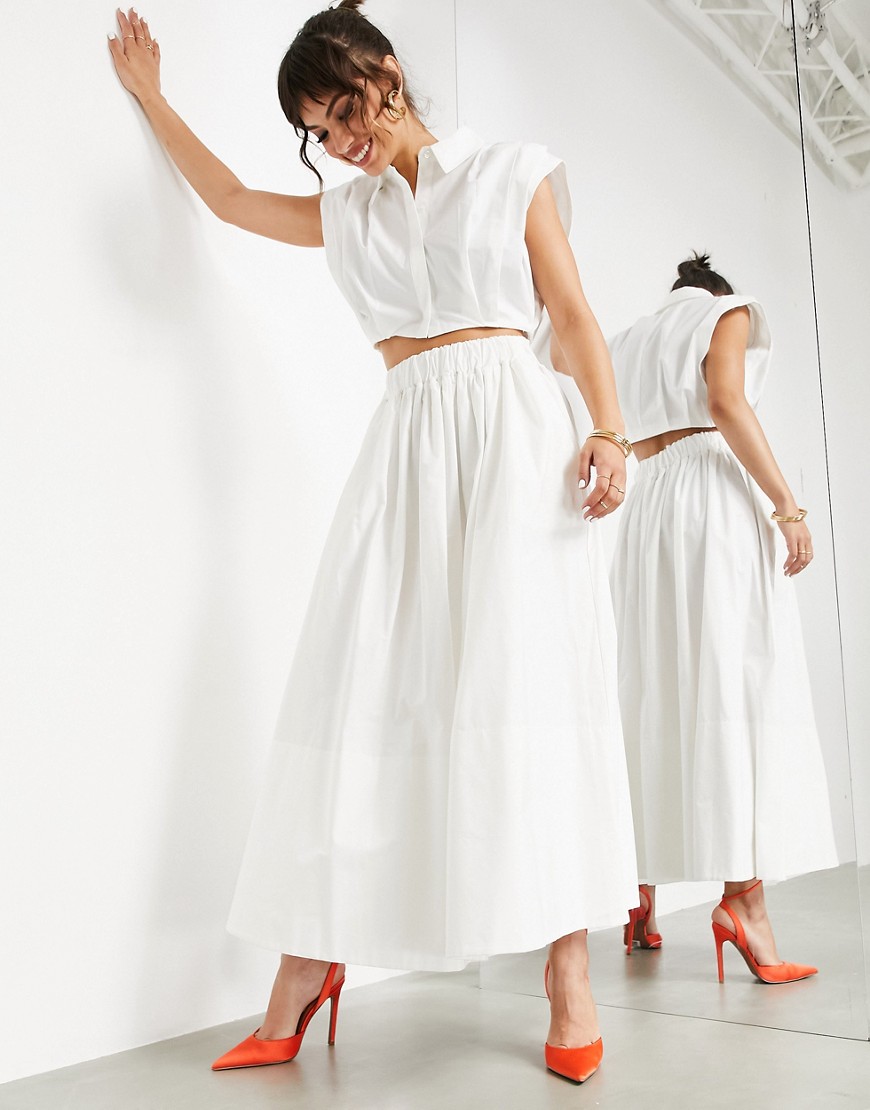 ASOS EDITION full cotton midi skirt in white