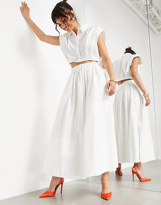 Women full cotton midi skirt in white 