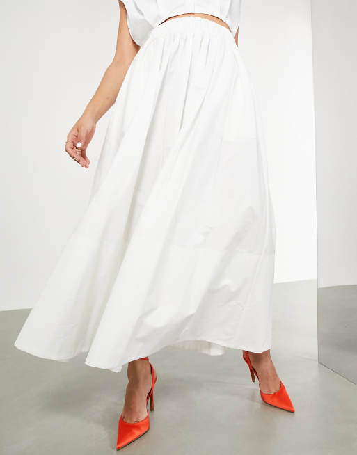 ASOS EDITION full cotton midi skirt in white