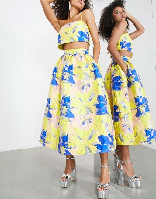 ASOS EDITION full midi skirt with elasticized waist in painted floral jacquard