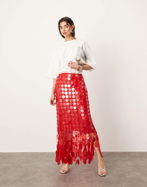 ASOS EDITION – Futurist – Röd utsmyckad maxikjol med paljetter och fransar, 4 av 4