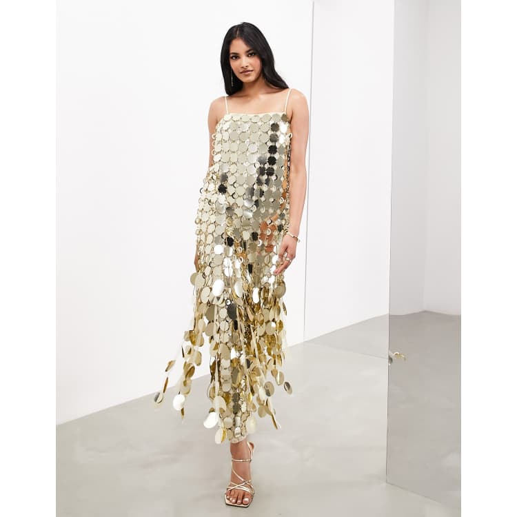 like gold dust sequin fringe dress Gold Digger Fringe Dress – drippinhot main image 0