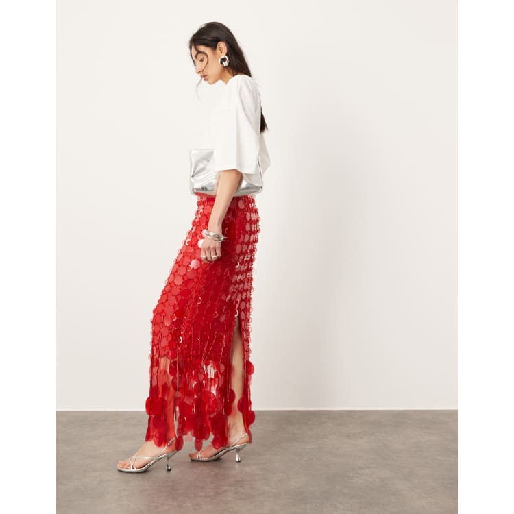 Asos red midi skirt hotsell