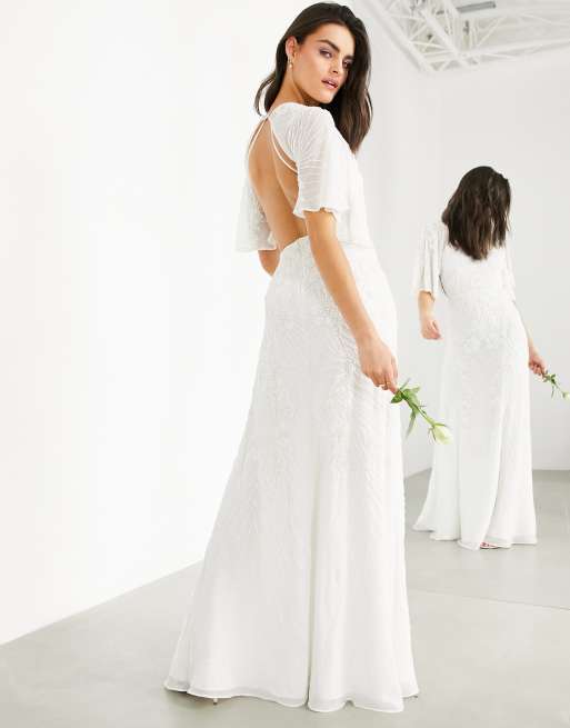 Asos Edition Gabriella Verziertes Vintage Hochzeitskleid Mit Fledermausarmeln Asos