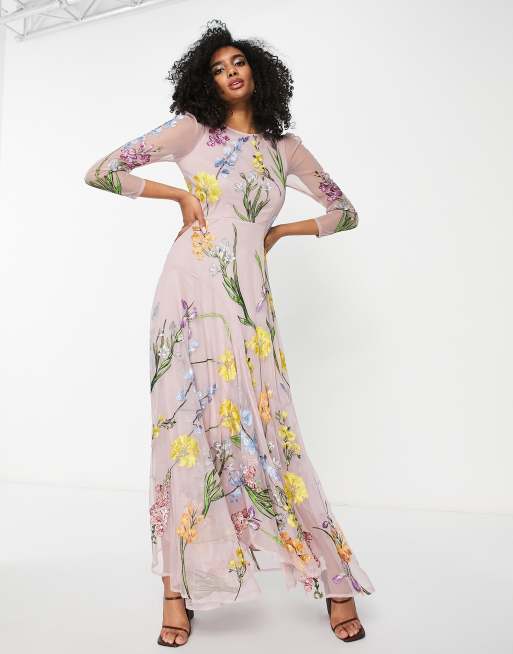 Flower embroidered 2024 maxi dress