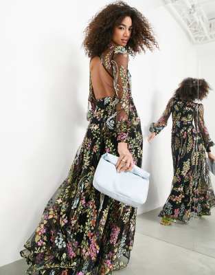 ASOS EDITION garden floral embroidered maxi dress with open back | ASOS