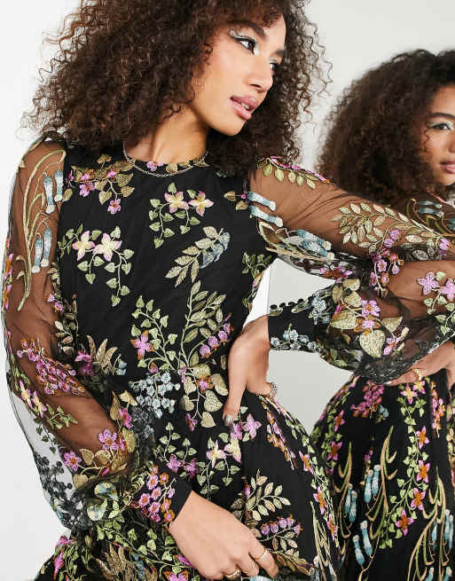 Asos edition embroidered hot sale floral maxi dress